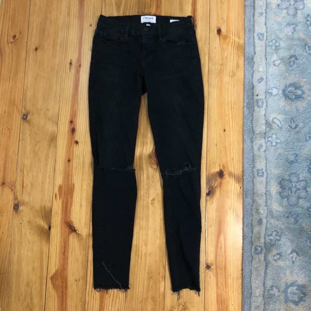 Frame distressed black jeans - le skinny de jeanne